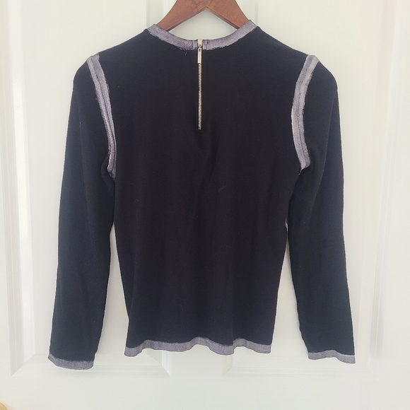 Ermanna Women Contrast Trim Knit Sweater Size 38 Black Metallic Gray Lightweight - Picture 5 of 8